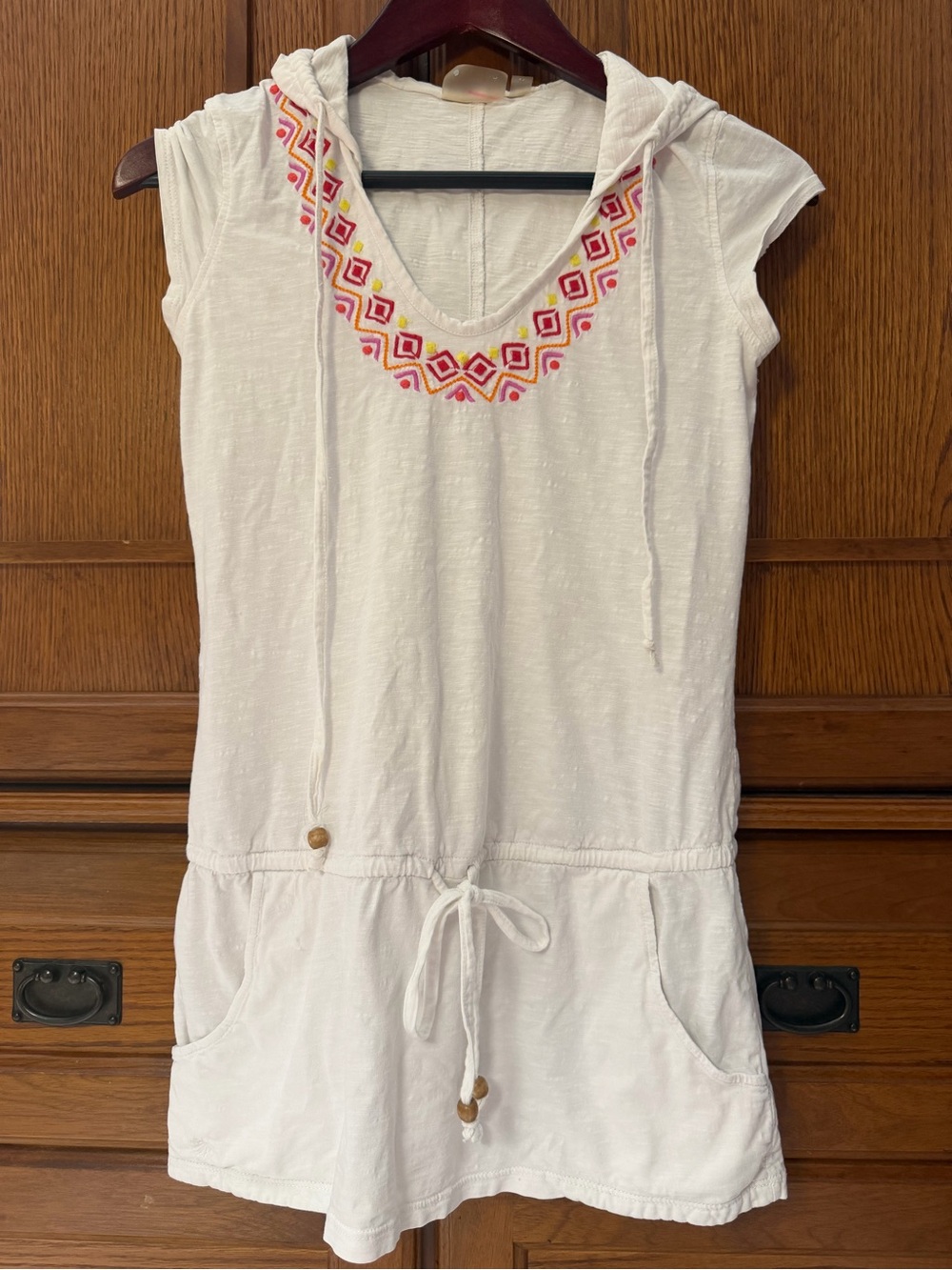 Athleta La Tara Hooded Sleeveless Tunic Embroidered Coverup Swim-To-Street Beach